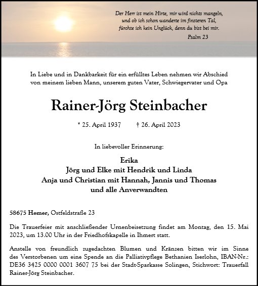 Anzeige für RainerJörg Steinbacher