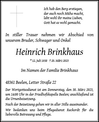 Anzeige f r Heinrich Brinkhaus