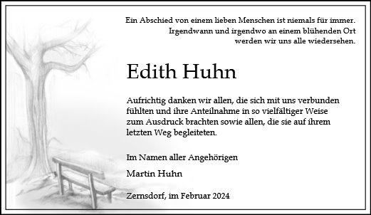 Traueranzeige von Huhn, Edith