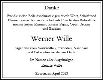 Traueranzeige von Wille, Werner