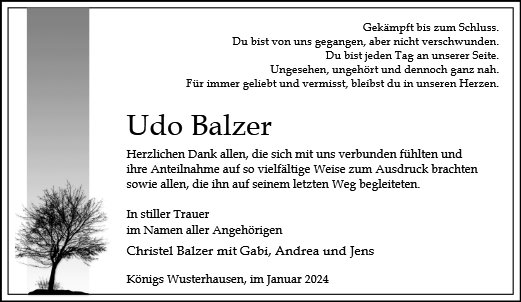 Traueranzeige von Balzer, Udo