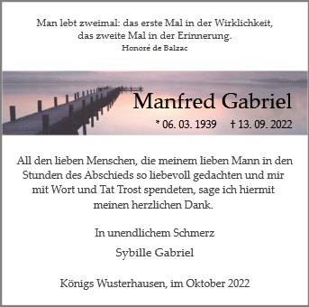 Traueranzeige von Gabriel, Manfred
