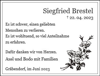 Traueranzeige von Brestel, Siegfried
