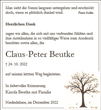 Traueranzeige von Beutke, Claus-Peter