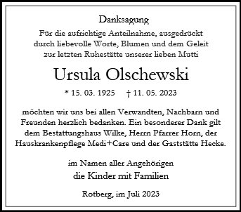 Traueranzeige von Olschewski, Ursula