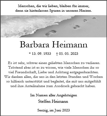 Traueranzeige von Heimann, Barbara