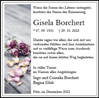 Traueranzeige von Borchert, Gisela