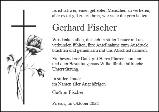 Traueranzeige von Fischer, Gerhard