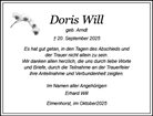 Traueranzeige von Will, Doris