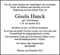 Traueranzeige von Hanck, Gisela