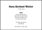 Traueranzeige von Winter, Hans-Gerhard