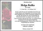 Traueranzeige von Kalks, Helga