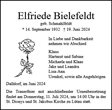Traueranzeige von Bielefeldt, Elfriede