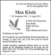 Traueranzeige von Kluth, Max