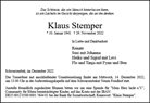 Traueranzeige von Stemper, Klaus
