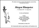 Traueranzeige von Hinzpeter, Jürgen