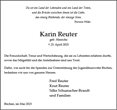 Traueranzeige von Reuter, Karin