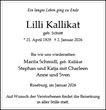Traueranzeige von Kallikat, Lilli
