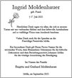 Traueranzeige von Moldenhauer, Ingrid