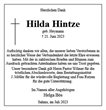 Traueranzeige von Hintze, Hilda