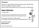 Traueranzeige von Lehmann, Uwe