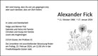 Traueranzeige von Fick, Alexander