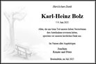 Traueranzeige von Bolz, Karl-Heinz