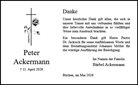 Traueranzeige von Ackermann, Peter