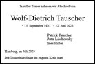 Traueranzeige von Tauscher, Wolf-Dietrich