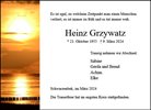 Traueranzeige von Grzywatz, Heinz