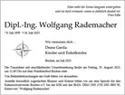 Traueranzeige von Rademacher, Wolfgang