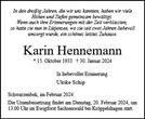 Traueranzeige von Hennemann, Karin