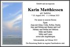 Traueranzeige von Matthiessen, Karin