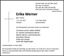 Traueranzeige von Werner, Erika