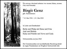 Traueranzeige von Genz, Birgit