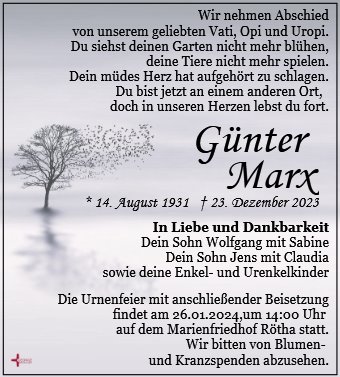 Traueranzeige von Marx, Günter