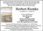 Traueranzeige von Riemke, Herbert