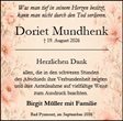 Traueranzeige von Mundhenk, Doriet