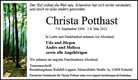 Traueranzeige von Potthast, Christa