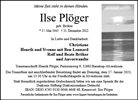 Traueranzeige von Plöger, Ilse