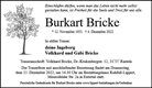 Traueranzeige von Bricke, Burkart