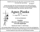 Traueranzeige von Pianka, Agnes