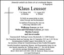 Traueranzeige von Leusser, Klaus