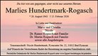 Traueranzeige von Hundertmark-Rogasch, Marlies