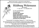 Traueranzeige von Wehrmann, Hildburg
