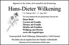 Traueranzeige von Wilkening, Hans-Dieter