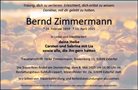 Traueranzeige von Zimmermann, Bernd