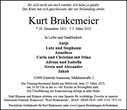 Traueranzeige von Brakemeier, Kurt