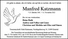 Traueranzeige von Katzmann, Manfred
