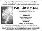 Traueranzeige von Maass, Hannelore